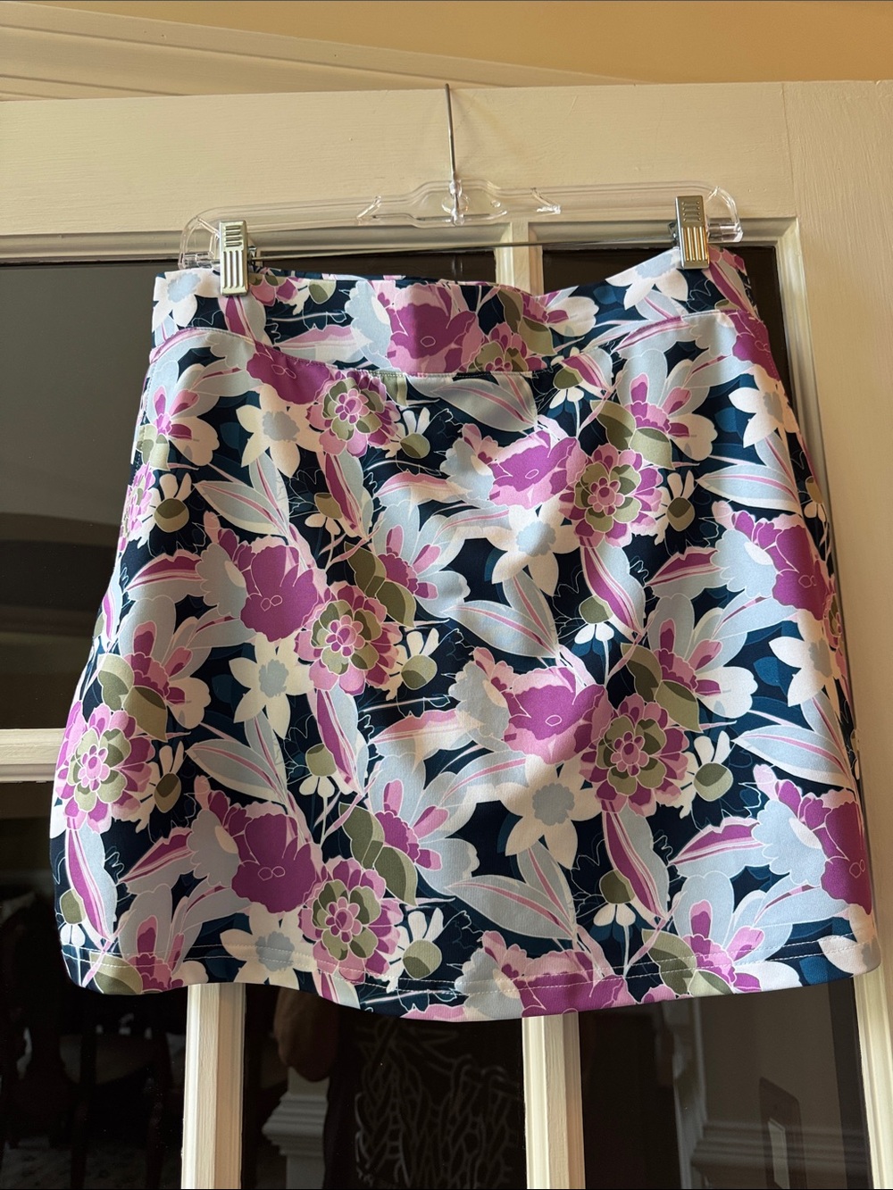 Pebble Beach Navy Floral Mini Skirt with Pink Accents, Buit in Shorts